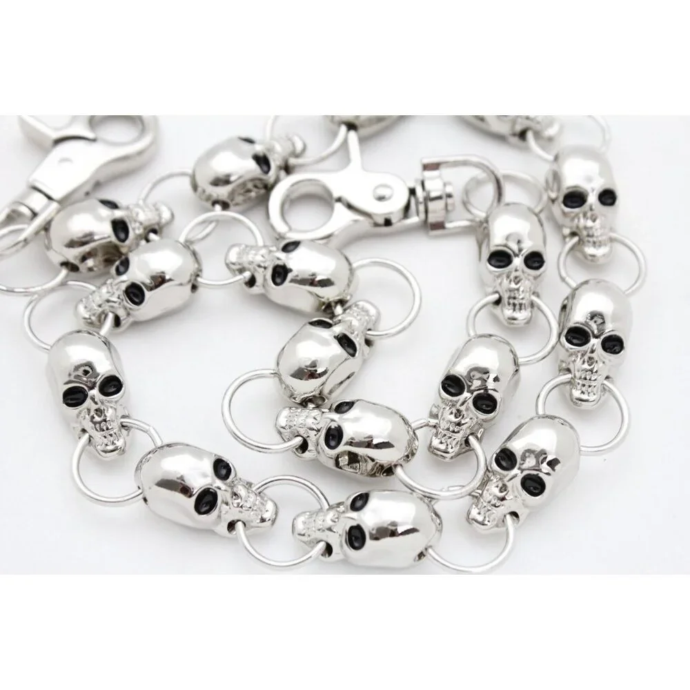 New Men Women Silver Key Wallet Chain Ring Long Skeleton Skull Charms Punk Rock